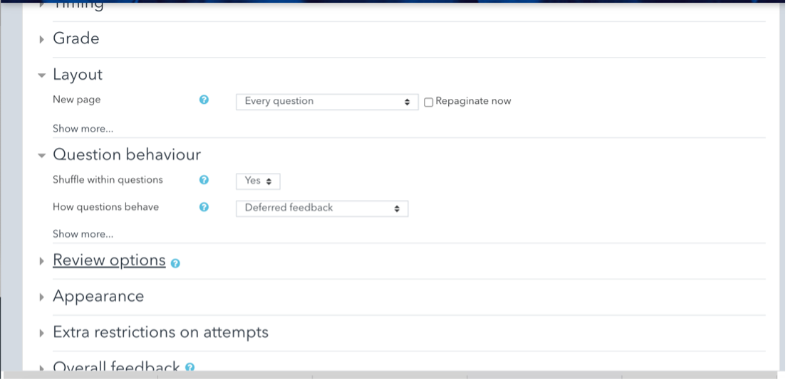 Question Behavior Choices