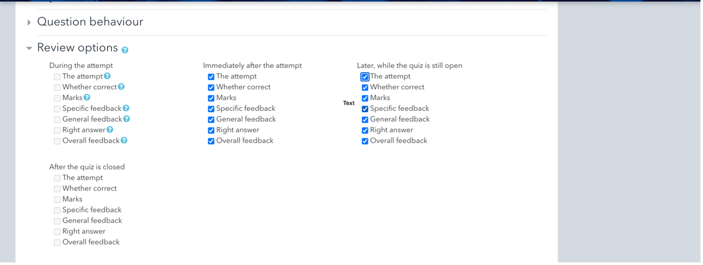 Review Options - Practice Settings