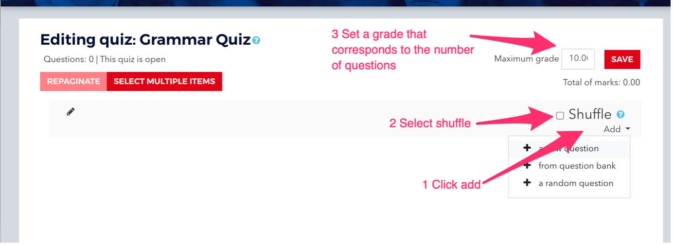 Quiz options